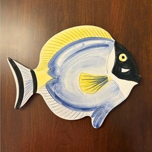 Ceramiche Leonardo Colorful Blue Fish Wall Plaque Trivet 7483 Italy Hand Painted